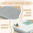 Multi Functional Kids Table and 2 Chairs Set, Graffiti & Building Blocks Double-Sided Tabletop, Toddler Play Table with Drawers, Large Storage Space, Gift for Boys/Girls, Gray by CozyNest Decor