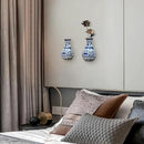 Set of Two Blue and White Porcelain Wall Vases for Flowers – Handmade Chinoiserie Ceramic Wall Mounted Flower Vase, Decorative Hanging Vases for Living Room, Bookshelf & Indoor Décor by CozyNest Decor