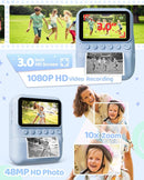 Kids Camera Instant Print for Girls Ages 3-14, 3-inch HD Screen Camera for Kids with Printing Paper, 1080P Digital Toddler Toys for 4 5 6 7 8 9 10 11 12 Years Old (Blue) by TinyTreasures Baby Boutique
