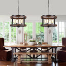 4-Light Large Rustic Farmhouse Plug in Pendant Light Fixture with Adjustable Chain, Dimmable Switch, 16.5 inch Oak Wood Drum Hanging Lamp for Dining Room Living Room Farmhouse Entry, Black by CozyNest Decor