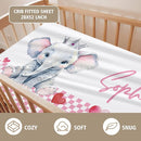Custom Name Crib Bedding Set - Elephant Theme, Personalized Pink Checkered Nursery Bedding 3-Piece Set– Soft Blanket, Fitted Sheet, Changing Pad Cover – for Newborns Girls Nursery Gifts by TinyTreasures Baby Boutique