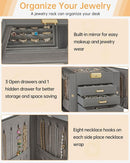 AKOZLIN 4-Tier Jewelry Box Leather Jewelry Storage Organizer with 3 Drawers Lockable for Women Girls Ring Necklace Earring Bracelet Holder with Mirror Dark Grey by TinyTreasures Baby Boutique