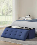 Storage Ottoman Bench, Folding Ottoman Foot Rest, End of Bed Bench,Storage Chest, for Living Room, Bedroom, Hallway, Entryway, Holds up to 700 lb (Navy BLUE1, 43") by CozyNest Decor