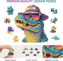 Wooden Puzzles for Adults, Glasses Crocodile Jigsaw Puzzles 200 Pieces Animal Unique Shaped Wood Cut Puzzle Gifts for Adults and Kids, Family Puzzle Games by TinyTreasures Baby Boutique