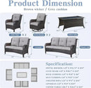 Outdoor Wicker Furniture Patio Set - 7 Piece Backyard Furniture Brown Rattan Conversation Sets with Swivel Rocker Chairs, Rattan Sofa, Club Chairs and Coffee Table, Grey Cushion