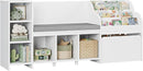 HOSTACK 67" Kids Reading Nook with Bench, Kids Bookshelf and Bookcase with Seat Cushion and 6 Storage Cubbies, Toy Storage Box on Wheels, Toy Chest for Playroom, Bedroom, School, White by TinyTreasures Baby Boutique