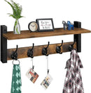 Homode Wall Hooks with Shelf, Wood Coat Rack with Shelf Wall-Mounted, Entryway Hanging Shelves with 5 Metal Hooks for Clothes Hats Towel Purse Robes, Bathroom Mudroom Bedroom, Rustic Brown Black by CozyNest Decor
