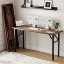 Frylr Small Folding Computer Desk – 55.1 Inch Portable Table for Craft and Study, Lightweight Desk for Small Spaces, Foldable Laptop Table Built-in AC/USB Outlets for Convenience, Dark Walnut by CozyNest Decor
