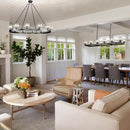 Black Wagon Wheel Chandelier, 48 Inch Black Chandeliers with Unique Glass Shade, 12-Light Crystal Large Wagon Wheel Chandeliers for Dining Room, High Ceiling Round Chandelier for Living Room, Foyer by CozyNest Decor