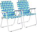 VINGLI Oversize Patio Lawn Webbed Folding Chairs Set of 2, Outdoor Beach Chair Portable Dining Chair for Outdoor Yard, Garden (Blue, Oversized) by GreenHaven Gardens