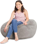 Posh Creations Bean Bag Chair for Kids, Teens, and Adults Includes Removable and Machine Washable Cover, Soft Faux Rabbit Fur - Gray, 38in - Large by TinyTreasures Baby Boutique