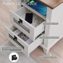 Nightstand with Charging Station,OKD 18'' Industrial & Farmhouse Square End Table w/ 2 Drawers & Open Cubby, Rustic Mesh Drawer Sofa Side Table w/Storage for Bedroom, Living Room Office, Antique White by CozyNest Decor