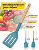 Pack of 2 Silicone Cooking Spatula, Heat Resistant Solid Turner, Non Stick Slotted Spatulas with Wooden Short Handle,Ideal Wood Kitchen Utensils Set for Frying, Baking, Flipping, Turning by CozyNest Decor