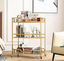 Square Gold Bar Carts with 3 Tier Storage Glass Shelves Holder Home Serving Bar Carts on Wheels for Kitchen, Bar, Dinning Room by CozyNest Decor