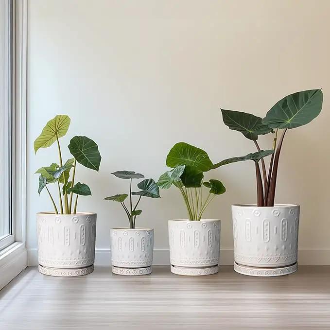 Ceramic Planter for Indoor Plants - 8 Inch Plant Pot Outdoor Flower Pot with Drainage Holes and Saucer Modern Round Planter Succulent Pot for Home Garden Decor White, photo 8 of 9
