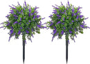 23.6" Artificial Lavender Topiary Ball Trees with Ground Spike, 2 Pack Faux Potted Plants with UV Resistant Purple Flowers for Indoor Outdoor Home Garden Patio Porch Decoration by GreenHaven Gardens