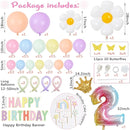 Pastel Balloon Garland Kit 219Pcs Daisy Balloon Arch, Pastel Balloons Different Sizes, Happy Birthday Banner, Cake Toppers, Number 2 Balloon, 3D Butterfly, 2nd Birthday Decorations for Girl by TinyTreasures Baby Boutique