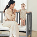 EvoNest Baby Crib, 6 in 1 Convertible Mini Crib with Wheels, 100% New Zealand Pinewood Growing Bed, 4 Adjustable Mattress Height，Washed Natural (Grey) by TinyTreasures Baby Boutique