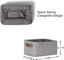 DULLEMELO Small Storage Baskets 11.8"x7.9"x5.1", Fabric Storage Bins for Shelves,Closets,Nursery,Home,Office [3 Pack], Collapsible Storage Baskets with Leather Handles (Gray) by TinyTreasures Baby Boutique