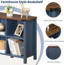 8 Cube Book Shelf, Farmhouse Wood Long Storage Organizer Bookcase, 62" Horizontal Navy Blue Console Closet Bookshelf, Hallway TV Stand for Entryway, Display Cabinet Book Case for Living Room by CozyNest Decor