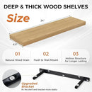 Fun Memories Floating Shelves for Wall, 24" Rustic Wood Deep Wall Mounted Shelves with Invisible Brackets for Decor & Storage, Floating Shelf for Living Room, Bathroom (Oak, Set of 2) by CozyNest Decor