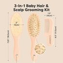 Baby Hair Brush and Comb Set for Newborn - Wooden Baby Hair Brush Set with Soft Goat Bristle, Baby Brush Set for Newborns, Baby Brush and Comb Set Girl, Boy, Toddler Cradle Cap Brush (Oval, Peach) by TinyTreasures Baby Boutique