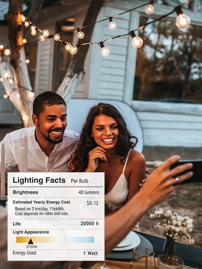 DAMAING Outdoor String Lights 400FT Patio Lights with 208 shatterproof G40 dimmable Globe LED Bulb, Waterproof connectable Outdoor Lighting for Backyard Porch Balcony gazobo, 4-Pack 100FT,Black, photo 2 of 6