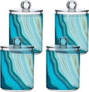 2 Pack Qtip Holder Dispenser Teal Turquoise Blue Marble Bathroom Storage Canister Lid Acrylic Plastic Apothecary Jar Set Vanity Makeup Organizer for Cotton Swab/Ball/Round Pads, Floss by CozyNest Decor