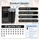 IEOVIEE 32 Pack 20oz Stainless Steel Bulk Tumblers with Lids and Straws Double Wall Insulated Travel Mug Durable Powder Coated Tumbler Bulk Cup for Cold and Hot Drinks(Black) by TinyTreasures Baby Boutique