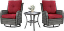 Outdoor Swivel Rocker Wicker Chairs Set of 3, High Back Swivel Patio Chairs Wicker Furniture Set, 2 PCS Rattan Swivel Rocking Chair with Side Table, Red Cushion by GreenHaven Gardens