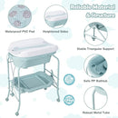 HONEY JOY Baby Changing Table with Bathtub, Foldable Infant Diaper Changing Station with Wheels, Storage Tray, Waterproof Pad, Portable Newborn Nursery Organizer Bath Stand for Boys Girls (Blue) by TinyTreasures Baby Boutique