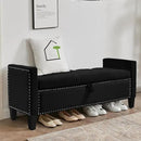 Storage Ottoman Bench, Velvet Upholstered Footstool for Bedroom and Living Room, Tufted Seat with Storage, Wooden Legs & Metal Rivets, Black by CozyNest Decor
