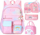 Kawaii Backpack, Pink Backpack for Girls, Kid Starry Rainbow Bookbag, Cute Backpack for Kids, Aesthetic Backpack, Pink(3 PCS Set) by TinyTreasures Baby Boutique