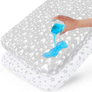 Waterproof Crib Mattress Protector 2 Pack, 100% Organic Cotton Crib Mattress Sheet, Fitted Crib Sheet, Ultra Soft & Breathable Toddler Bed Sheets for Boys and Girls, White & Grey Star Print by TinyTreasures Baby Boutique