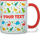 Personalized Mug for Kids - Dinosaurs - Custom Name/Text, Ceramic Hot Chocolate/Cocoa/Coffee Cup for Boys/Girls, Birthday/Christmas/Holiday Gift - 11 oz, Red Handle by TinyTreasures Baby Boutique
