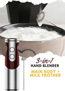 Megawise 3-in-1 Hand Blender – 12-Speed, Includes Powerful Blender Stick, Whisk, and Milk Frother – Easy to Clean and Perfect for Smoothies, and More (Red) by TinyTreasures Baby Boutique