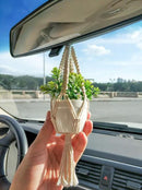 Mkono Mini Macrame Plant Car Accessories Rear View Mirrior Charm Cute Hanging Rearview Car Decor Boho Hanger with Artificial Succulent Plants Gifts for Plant Lover Set of 2, White by GreenHaven Gardens