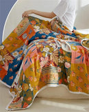 Throw Blanket for Couch Bed, 100% Cotton Muslin 60''x80'' Travel Bed Blankets Mexican Boho Quilt Flowers Blanket Lightweight Blanket Soft Warm Throws Gifts for Women Mom by CozyNest Decor