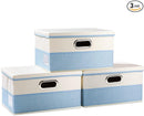 PRANDOM Collapsible Storage Bin with Lid [3-Pack] Fabric Foldable Storage Box Organizer Container Basket Cube with Cover for Home Bedroom Closet Office Nursery Blue&Cream(14.9x9.8x9.8) by TinyTreasures Baby Boutique