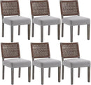Kmax Farmhouse Dining Chairs Set of 6, Rustic Kitchen Chairs with Linen Fabric Seat and Woven Back, Vintage Accent Chairs for Dining Room, Living Room, Grey by CozyNest Decor