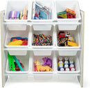 Humble Crew 9-Bin Toy Organizer – Hampton Sandwashed with White Plastic Bins, 3-Tier Storage Solution for Kids' Playrooms and Nurseries by CozyNest Decor