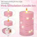 Rose Pink Flameless Candles with String Lights Battery Operated Flickering LED Pillar Candles 4‘’ 5‘’ 6‘’ Candle with Remote Control, Set of 3 by CozyNest Decor