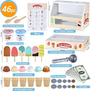 Wooden Ice Cream Toys Kids Play Store Pretend Toy for Toddlers, Play Kitchen Accessories with Scoop, Menu, Fake Money, Ice Cream Play Set Birthday Christmas Gifts for 3 4 5 6 Year Old Girls Boys by TinyTreasures Baby Boutique