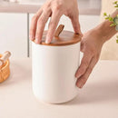 White Ceramic Canister Set with Bamboo Lids, 3-Piece Airtight Food Storage Jars for Kitchen - Flour, Sugar, Coffee, Tea, Spice - Small, Medium, Large Sizes by CozyNest Decor