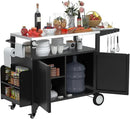 Outdoor Grill Cart with Wheels, Outdoor Kitchen Bar Cart Mobile BBQ with Foldable Stainless Steel Top & Storage Cabinet by CozyNest Decor