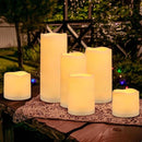 Flameless Battery Operated Outdoor Waterproof Set of 12(D: 3" x H: 3" 4" 5" 6") Pillar LED Candles with 10-Key Remote and Cycling 24 Hours Timer by CozyNest Decor