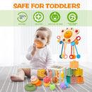 Montessori Toys for Babies 6-12 Months, 4 in 1 Soft Baby Teething Toys, Stacking Building Blocks & Rings for Infants, Sensory Bin Toy by TinyTreasures Baby Boutique