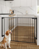 Cumbor 34" Extra Tall No Bottom Bar Baby Gate for Stairs, Auto Close Dog Gate Indoor for Larger Pets, 31.6-48" Hardware Mounted Safety Gate for Doorways, Wide Walk Thru Door for Easy Access (Black) by TinyTreasures Baby Boutique