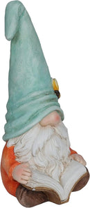 Alpine Corporation MCC844 Indoor/Outdoor Gnome Reading a Book Garden Statue, Charming Gnome Statue with Hat, 20" H, Turquoise by GreenHaven Gardens