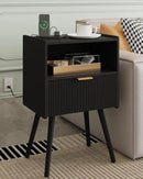 Nightstand,Modern Bedside Table with Storage Drawer and Open Wood Shelf, Accent Night Stand with Solid Wood Legs for Living Room, Bedroom and Small Spaces,Easy Assembly (Black-Outlet) by CozyNest Decor
